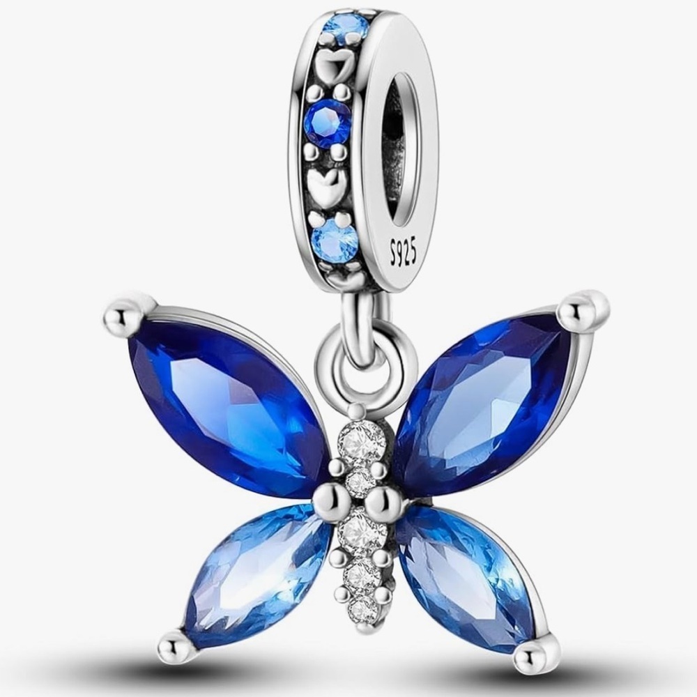 Blue Butterfly charm with CZ and sterling silver fits all Pandoras